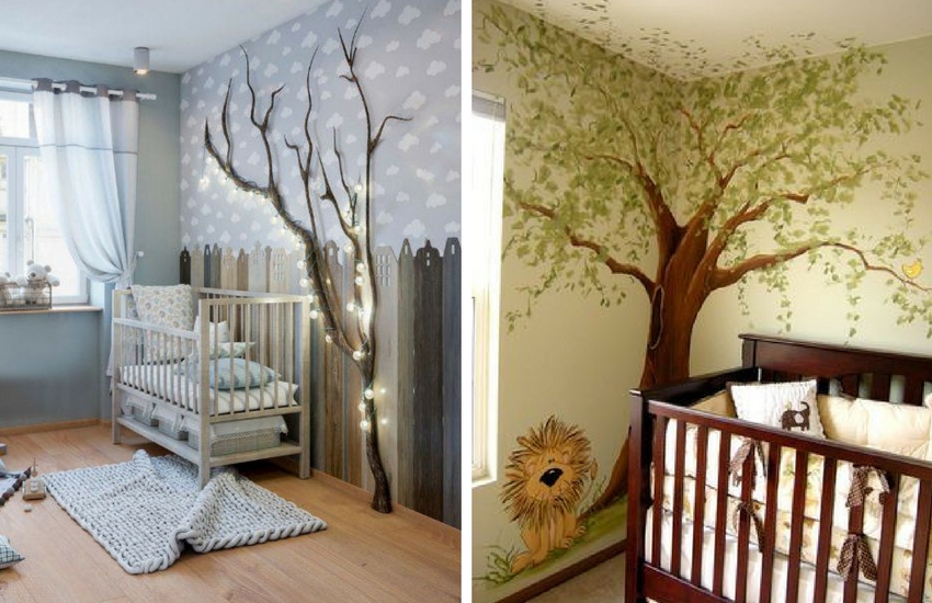 ağaç temalı bebek odası