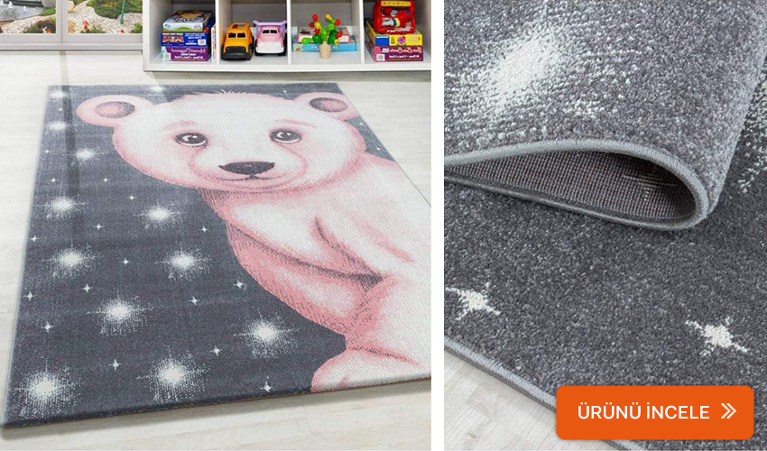 Ayyıldız gri bebek odası halısı