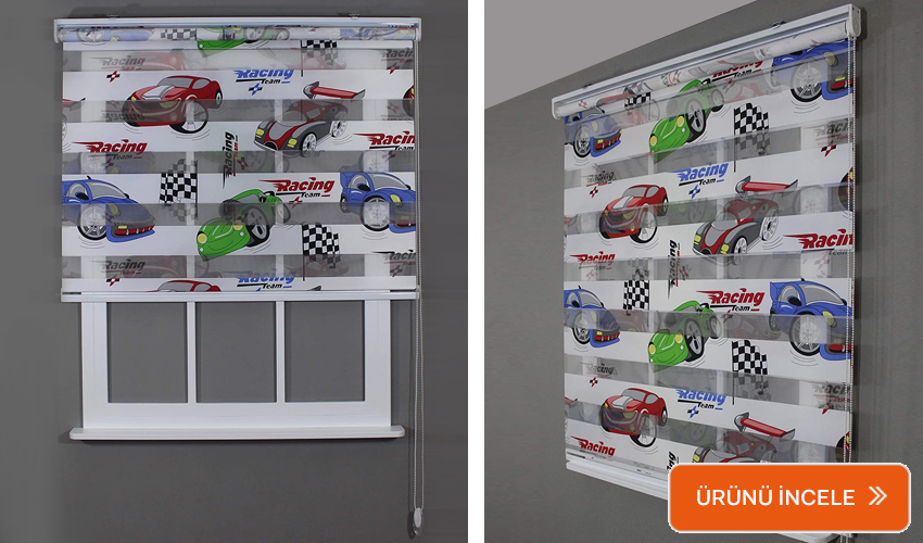 Araba baskılı zebra bebek perdesi