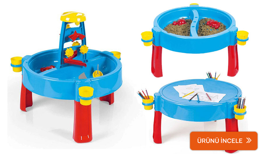 Dolu yuvarlak kum ve su oyun masası