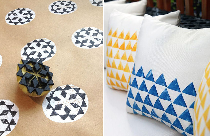 Geometrik patates baskısı patates baskısı için şekiller