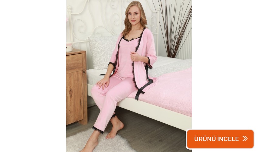  kadife sabahlıklı pijama takımı 