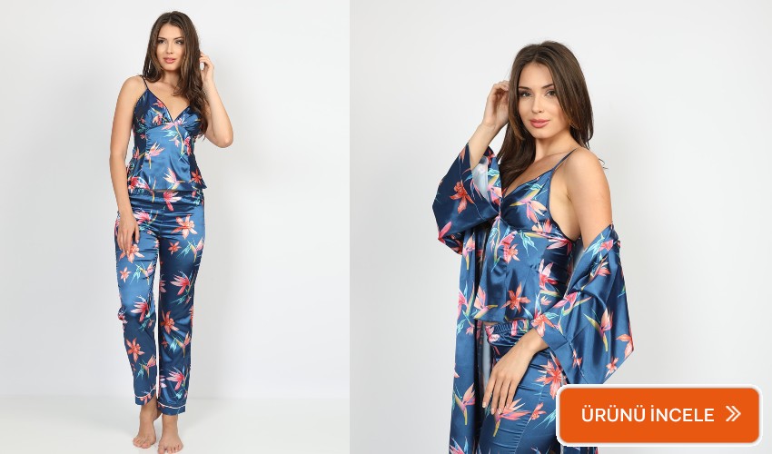  Giona saten sabahlıklı pijama takımı 