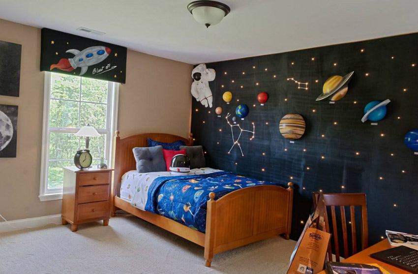 erkek çocuk odası duvar dekorasyon fikirleri uzaylı erkek çocuk odası
