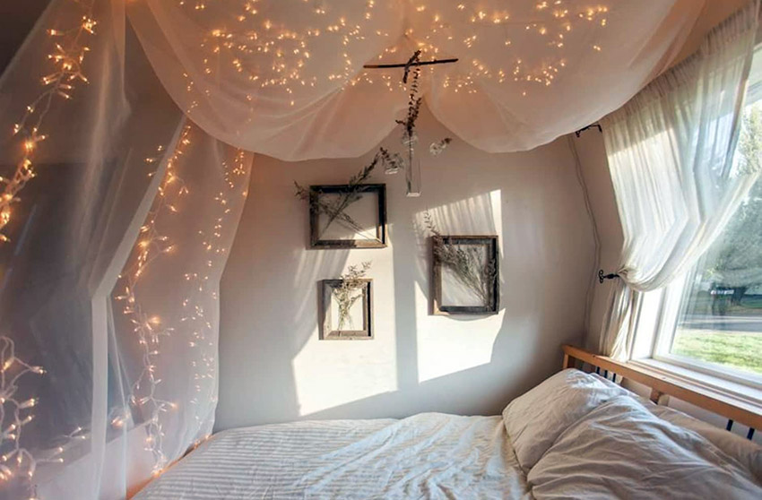 ışıklı yatak odası dekorasyonu