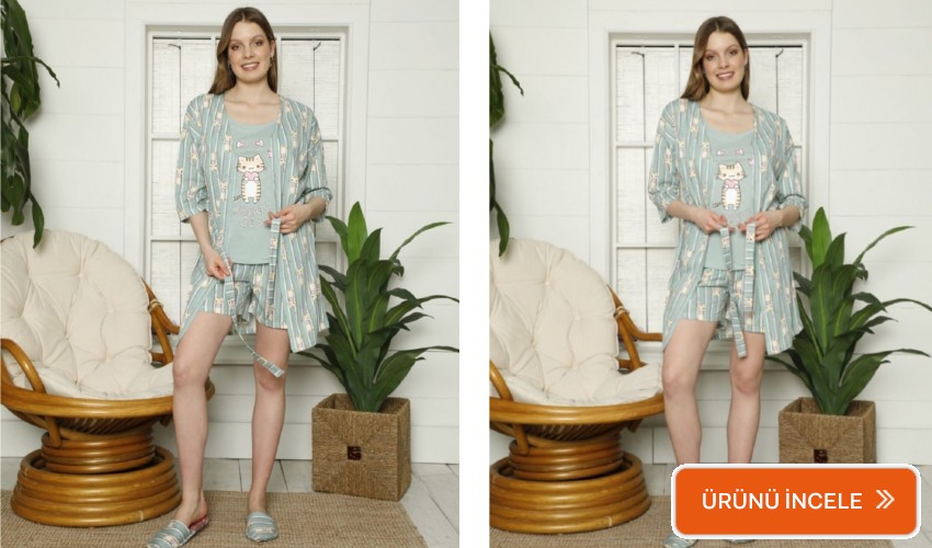  yazlık şortlu sabahlıklı pijama takımı